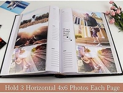 Photo Album 4x6 300 Photos with Memo Area Leather Cover Large Capacity Slip-i...-image