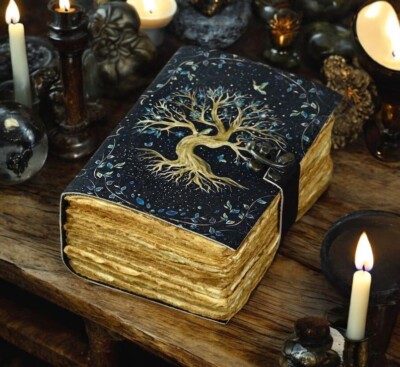 400page Tree of Life Leather Journal Gothic Notebook Tree of life Grimoire Print-image