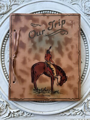 Vtg New Leather “Our Trip” Yellowstone Photo Album Trip Log 1950’s Excellent-image