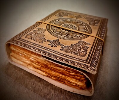 Handmade Chakra Embossed Leather Bound Journal Unlined Vintage Travel Notepad-image